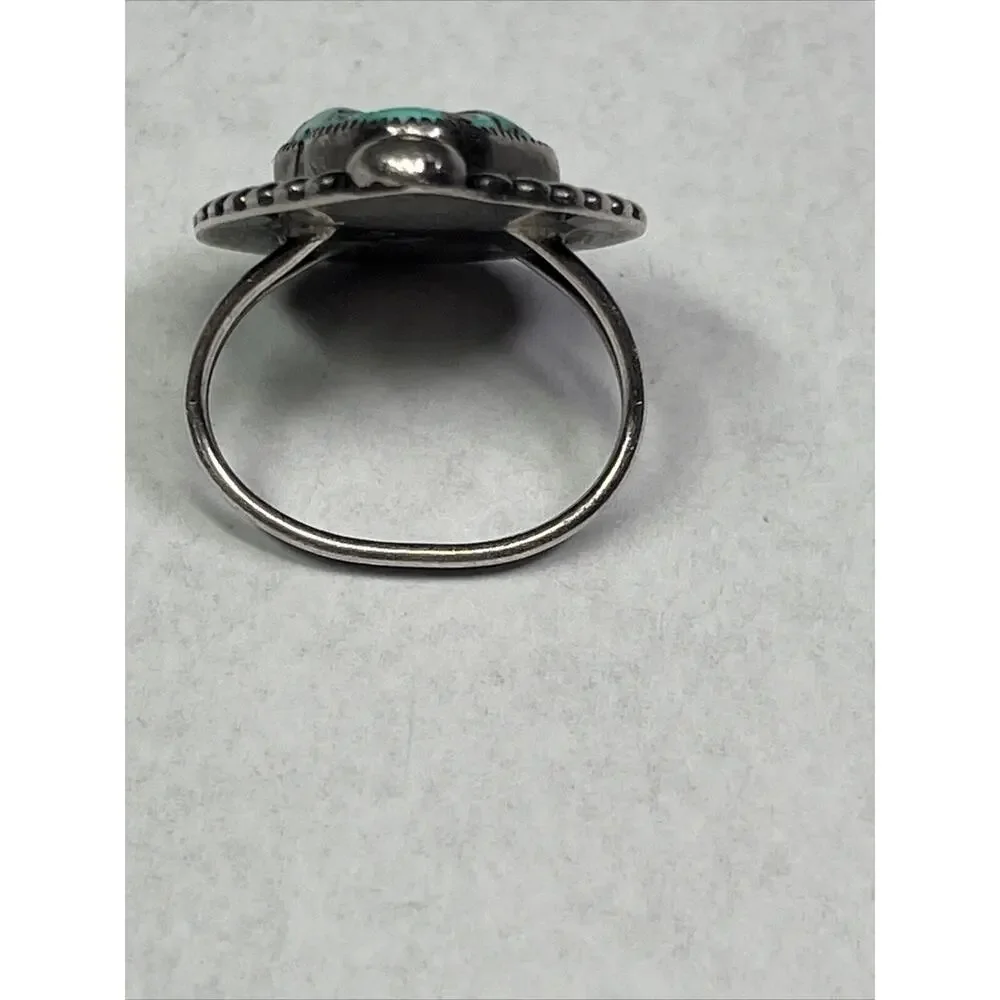 Sterling Ring 925 Turquoise Ring Size 8 Navajo Inspired Signed RL Vintage Chunky